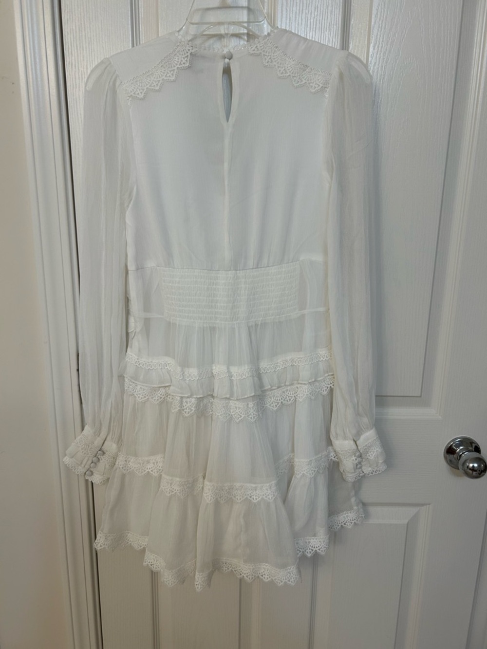 AllSaints Zaphia Long Sleeve Babydoll Minidress in White - Picture 9 of 14